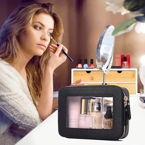 Pinkmik Travel Clear Makeup Bag (Black, M+SLIM) - color: B1/Black, size: M+SLIM