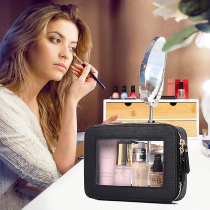 Pinkmik Travel Clear Makeup Bag (Black, M+SLIM) - color: B1/Black, size: M+SLIM