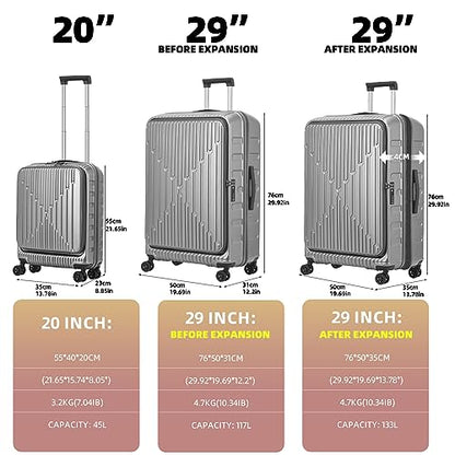 Kaleenie 2 PCS 20/29 Luggage Sets, 20” Cabin Luggage 29” Side Open Suitcase - color: Dark Gray, size: 20/29 Set