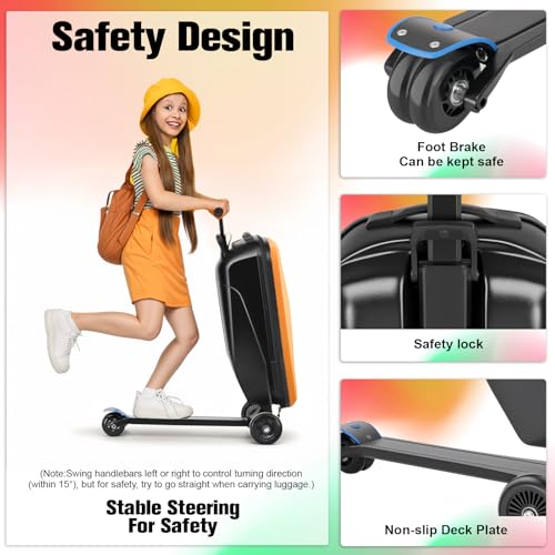 Scooter Luggage for Kids, Ride On Suitcase, Lightweight Foldable Luggage - color: Orange