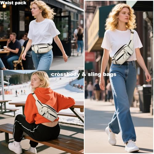 Genuine Leather Fanny Pack large capacity Crossbody Waist Bag with Zipper phone Pockets white - color: White