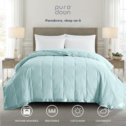 puredown® Blankets Queen Size - Soft Lightweight Down Blanket for Bed, Cozy Warm Luxury Bed Blanket with Satin Trim, Blue (90"X90") - color: 04 Blue, size: Full/Queen