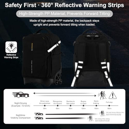 NEW TILAMI 18 Inch Expandable Rolling Backpack Stair-Climbing for School - color: Black
