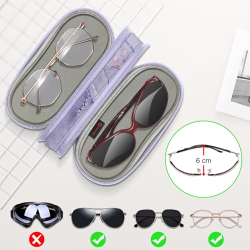FINTIE Double Sunglasses Case, Soft Portable Eyeglasses Pouch with Clip - color: Lilac Marble
