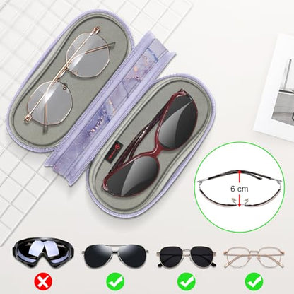 FINTIE Double Sunglasses Case, Soft Portable Eyeglasses Pouch with Clip - color: Lilac Marble