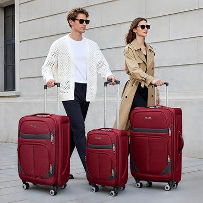 3-Piece Softside Set,Expandable 15% Luggage Set,w/LOCK - color: Burgundy-Grey, size: 3-Piece Set (20"/24"/28'')