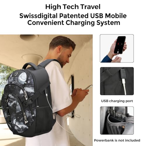 Swissdigital Design Laptop Backpack for Men with USB Charging Port SD803-98 - color: Starry Sky