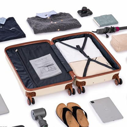 Cobens Luggage Sets 5 Piece, Suitcases with Wheels, 20"/24"/28",Beige - color: Beige, size: 5 Piece Sets (20/24/28/DB/TB)