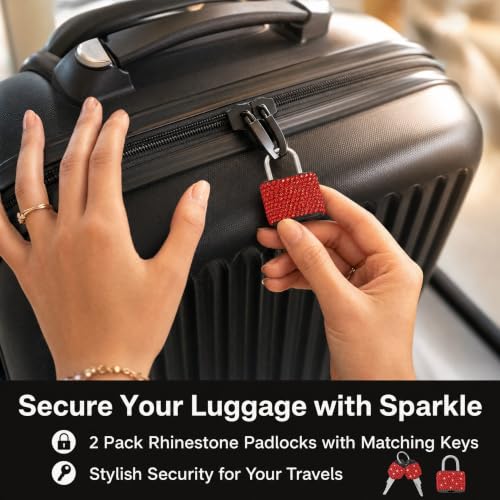 2 Pcs Small Locks with Keys Mini Luggage Locks Bling Padlock with Key Metal Lock for Locker Suitcase Bag(Red) - color: Red