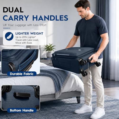 Carry On Luggage 22x14x9 Airline Approved, Softside Expandable Lightweight Travel Suitcase with Spinner Wheels (Blue, Checked-Medium 24 inch) - color: Blue, size: Checked-Medium 24 inch