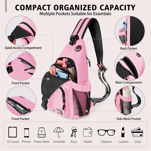 Geestock Convertible Sling Bag Crossbody Backpack for Women Men, Pink - color: Pink, size: Large