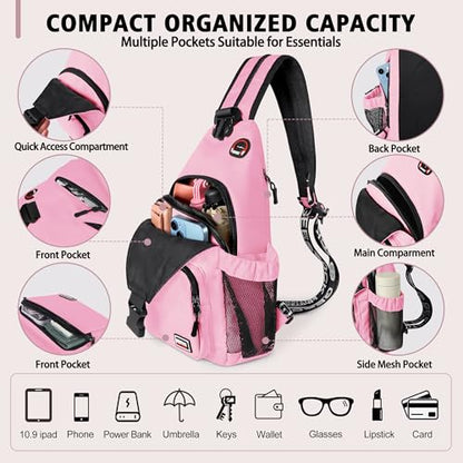 Geestock Convertible Sling Bag Crossbody Backpack for Women Men, Pink - color: Pink, size: Large