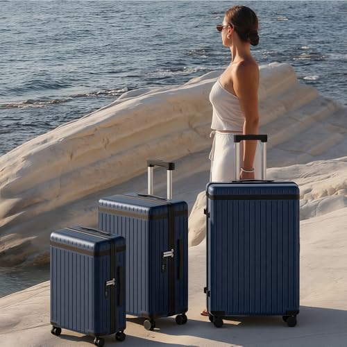3-Piece Hardside Luggage Set with Spinner Wheels, Blue | PC+ABS Travel Suitcase Sets Hardshell Rolling Luggage Lightweight Durable - color: Blue, size: 20''/24''/28''