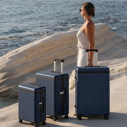 3-Piece Hardside Luggage Set with Spinner Wheels, Blue | PC+ABS Travel Suitcase Sets Hardshell Rolling Luggage Lightweight Durable - color: Blue, size: 20''/24''/28''