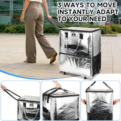 Large Reusable Grocery Bag On 5 Wheels, 130L Foldable Rolling Tote Bag - color: Silver, size: Large