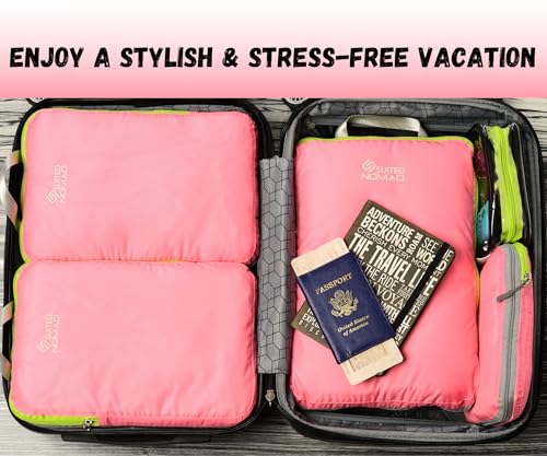 Compression Packing Cubes Set, Suitcase and Backpack Travel Organizer Bags - color: Pink Rose, size: 6Piece