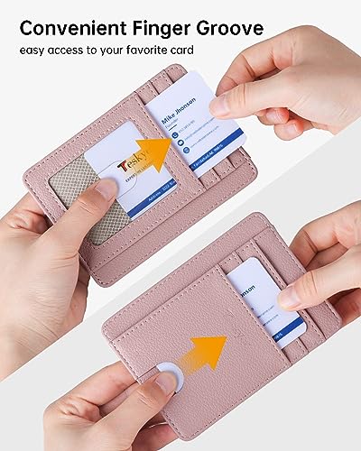 Teskyer Slim Minimalist Wallet for Men, RFID Front Pocket Card Holder - color: Lichee Dark pink