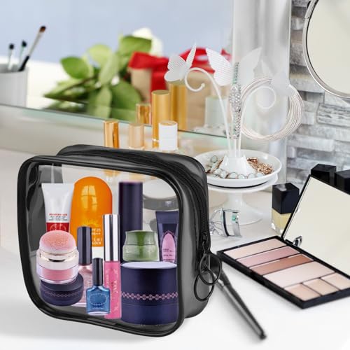 PLULON Small Clear Travel Toiletry Bag - TSA Approved Mini Make Up Zipper Pouch Cosmetic Bag for Women & Men's Purse Essentials - color: Black