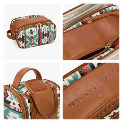 Wrangler Large Makeup Bag Travel Toiletry Bag Portable Cosmetic Bag - color: Aztec-Green