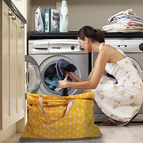 Extra Large Laundry Bag with Drawstring and Handle, Heavy Duty Travel Dirty Clothes Bag for Laundromat and Household, Durable Rip-Stop Laundry Hamper Liner, 22 Patterns(28 x 40 Inch) by SANFERGE - color: Yellow Geometry