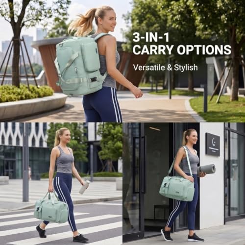 Eslcorri 20in Gym Travel Duffel Bag Backpack with Shoe & Wet Pocket, Green - color: 42L-Green