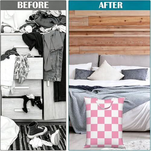 "pink and white checkerboard plaid 2-Pack Travel Laundry Bags for Dirty Clothes- Large Waterproof Laundry Tote, Wet & Dry Use, Reusable Foldable Carry Handles for Vacation, Gym & Dorm" - color: Pink And White Checkerboard Plaid