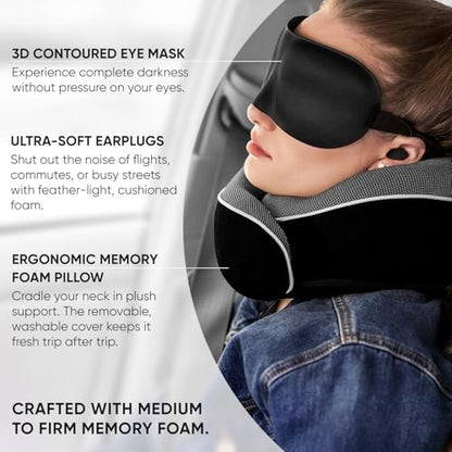 Proglobe Airplane Pillow, Orthopedic Memory Foam Travel Neck Pillow, Black