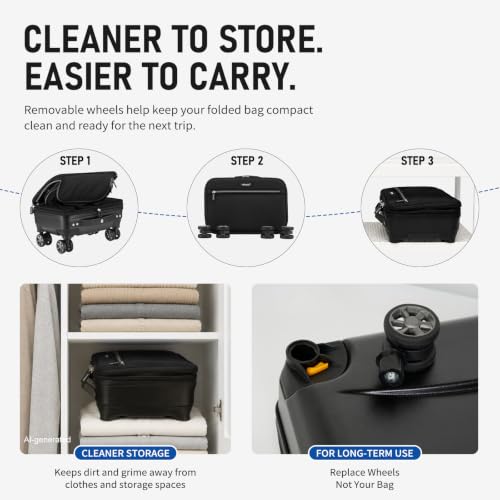 Verage Expandable Foldable Luggage Bag Collapsible Suitcases Rolling Travel Duffel Bag Lightweight Suit Case with Detachable Spinner Wheels - color: Black, size: Carry-On Pro (21-Inch Expands into 24-Inch)