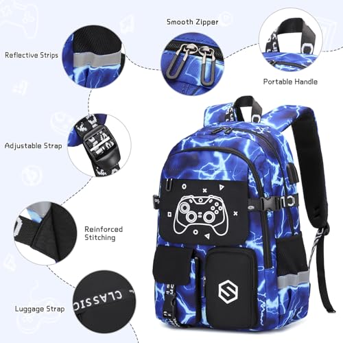 Scothen Boys Backpack, Cool Luminous Kids School Backpacks with Lunch Bag - color: Lightning-blue