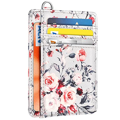 Coco Rossi Slim Front Pocket Wallet RFID ID Card Holder Cute Small Wallet with Keychian for Women,Grey Flowers - color: Grey Flower