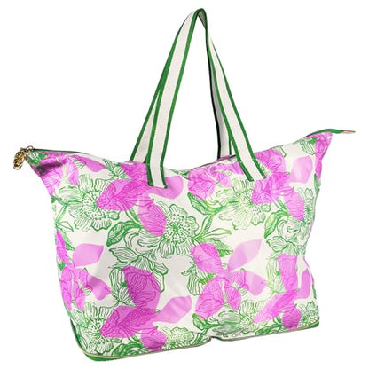 Lilly Pulitzer Large Packable Tote, Reusable Grocery Bag that Packs Into Itself, Tote with Shoulder Strap and Zipper