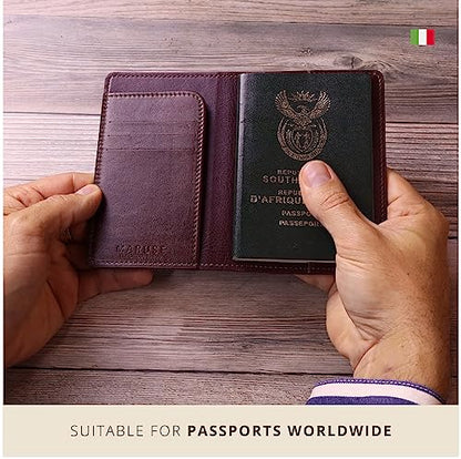 Maruse Italian Leather Passport Cover for Men and Women, Handmade in Italy - color: Orange