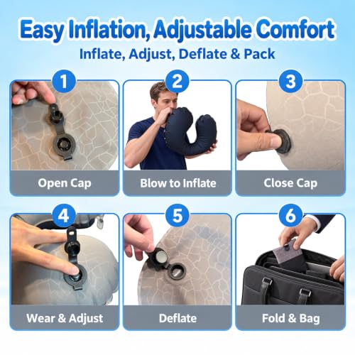 Inflatable Neck Pillow for Airplanes, Travel Neck Pillow - color: Black