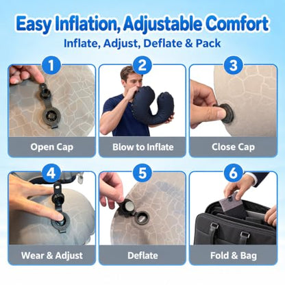 Inflatable Neck Pillow for Airplanes, Travel Neck Pillow - color: Black