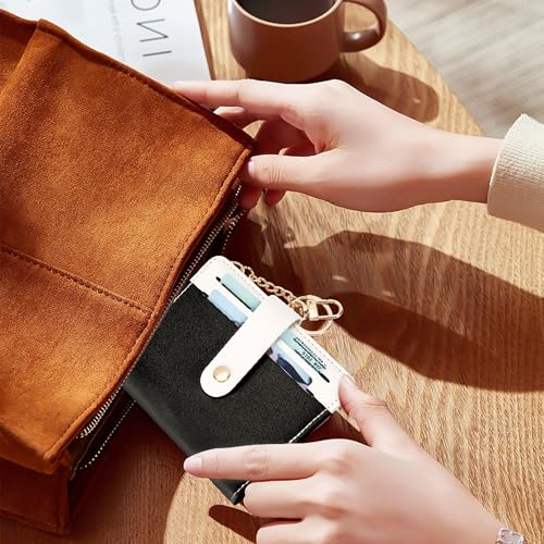 Airkit Small Wallet Women RFID, PU Leather Card Holder with Keychain - color: Black & White