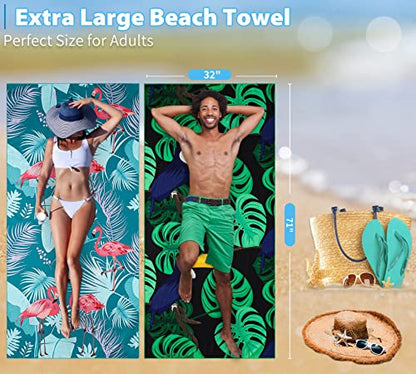Microfiber Beach Towel Oversized 71x32 Flamingo with Bag 2 Pack - color: 2 Pack Flamingo Toucan