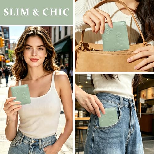 Small RFID Womens Wallet Travel Bifold Compact Slim thin Credit Card Holder - color: Green