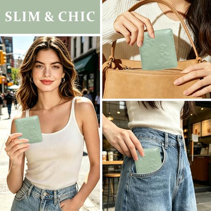 Small RFID Womens Wallet Travel Bifold Compact Slim thin Credit Card Holder - color: Green