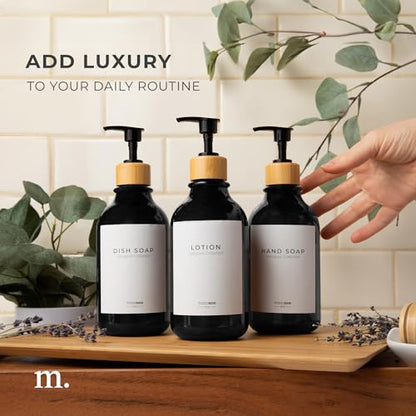 MaisoNovo Refillable Shampoo and Conditioner Bottles| Black Bamboo Set of 3 - color: Black /Bamboo