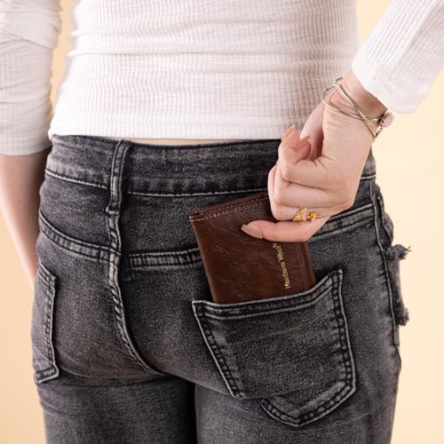 Montana West Wallet Women Small Trifold Wallet RFID Blocking Minimalist Wallets with ID Window - color: Coffee