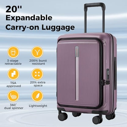 20 Inch Hardside Carry On Luggage Laptop Compartment, Expendable Suitcase - color: Purple