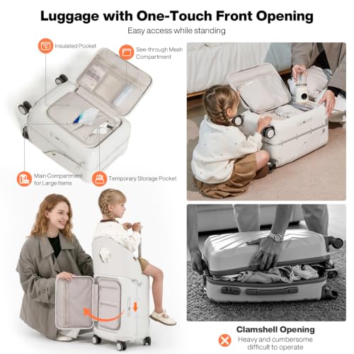 mixi 20 Inch Ride On Suitcase for Kids Luggage with Seat, Rose White - color: Rose White