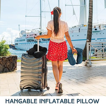 Sintuff 2 Inflatable Neck Pillow Airplane Travel, Peacock Green and Black - color: Peacock Green and Black