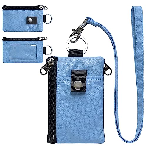 CHENSPRX Minimalist RFID Blocking Small Wallet with ID Window,WaterResistant Zip Id Case Wallet with Lanyard Keychain for Cards,Cash,Travel,Women,Men (Light Blue) - color: LightBlue