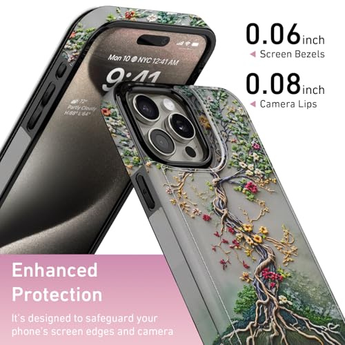 FUNMIKO for iPhone 15 Pro Max Wallet Case, Card Holder, RFID-Blocking - color: Blooming Tree of Life, size: iPhone 15 Pro Max