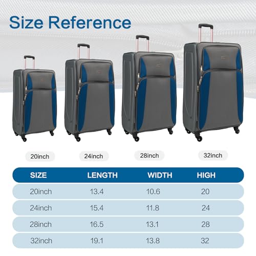 Luggage Expandable 4 Piece Set (20/24/28/32 Inch) Suitcase Lightweight Luggage Travel Set Elegant Suitcase (Blue Gray) - color: A - Blue Gray