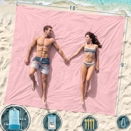 Beach Blanket Sandproof Waterproof Oversized 78"x81"/10'x9' Compact mat - color: Pink, size: 10'×9'