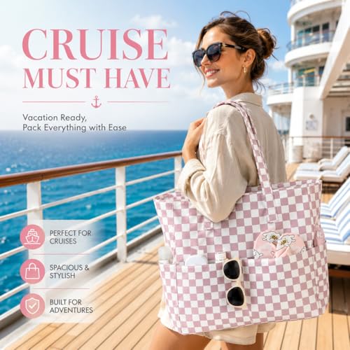 LEDAOU Large Beach Bag for Women, Waterproof Sandproof Tote Bag with Zipper - color: Lavender