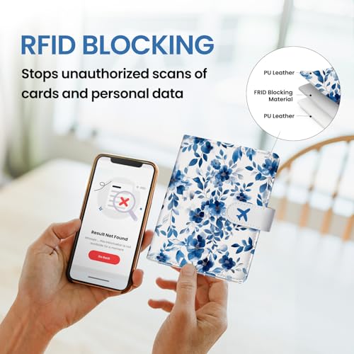 Passport Holder for Travel, RFID Blocking Wallet with Magnetic Closure - color: B-BlueFloral