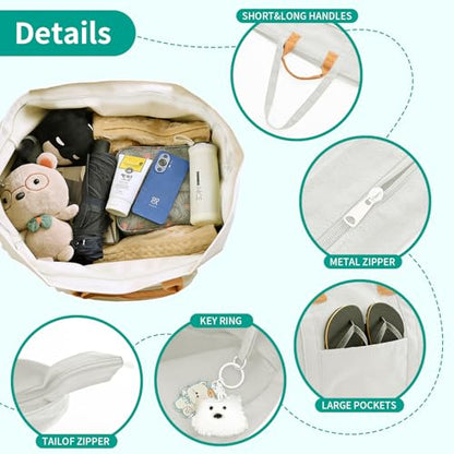 20" 12 Gal Extra Large Canvas Travel Tote Bag with Zipper - color: Beige